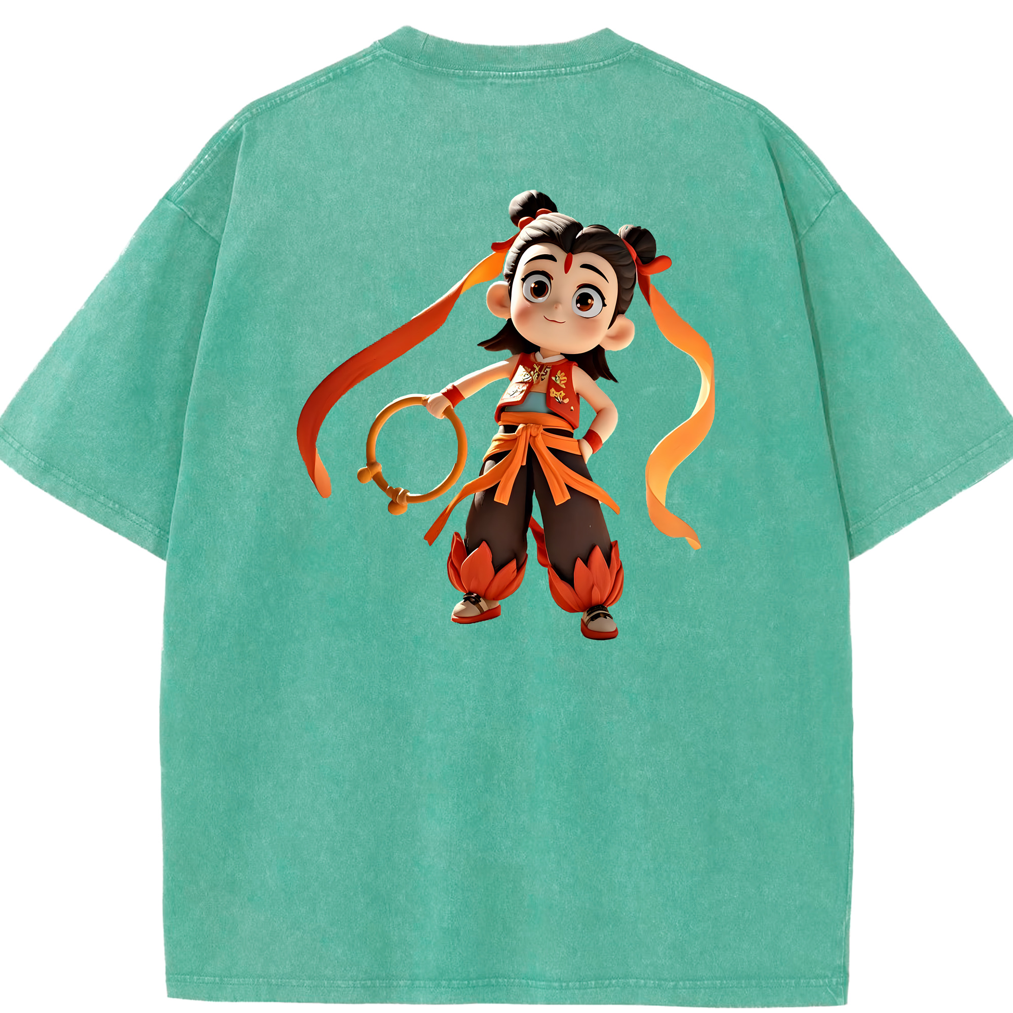 （画像用） Ne Zha 2 ナタ 魔童の大暴れ 綿100% ヴィンテージ風 半袖Tシャツ（背面プリント）